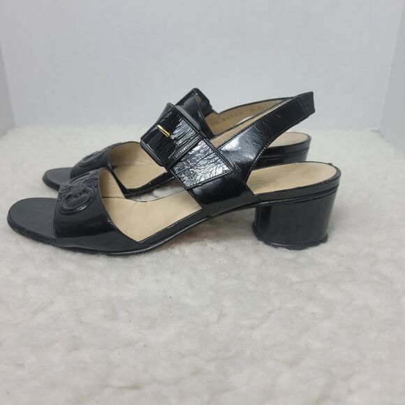 Salvatore Ferragamo Women's Slingback Shoes  Size 8 C Black Patent Block Heel - Picture 3 of 11